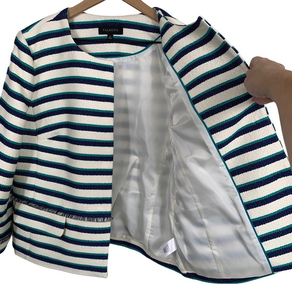 Talbots Cream Stripe Fringe Blazer - Picture 9 of 12